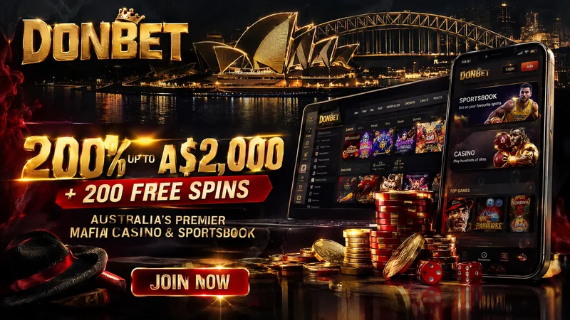 DonBet Australia casino and sportsbook lobby shown on a desktop screen